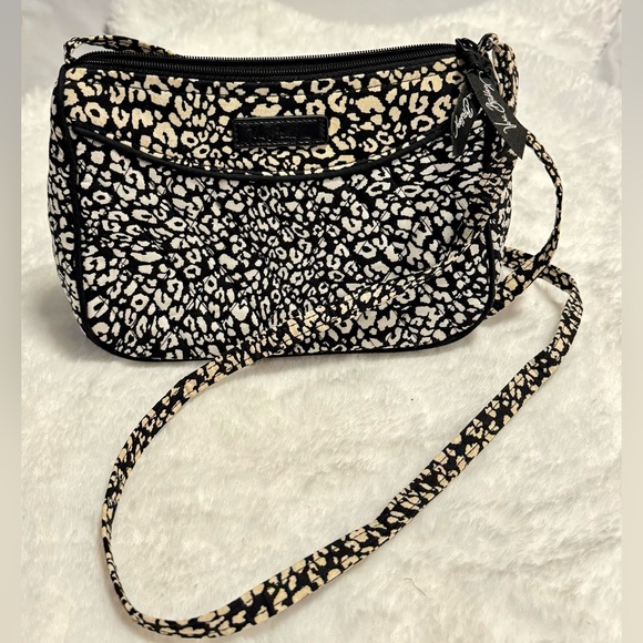 Vera Bradley Black & White Leopard Print Crossbody Shoulder Adjustable Neutral - Picture 1 of 13